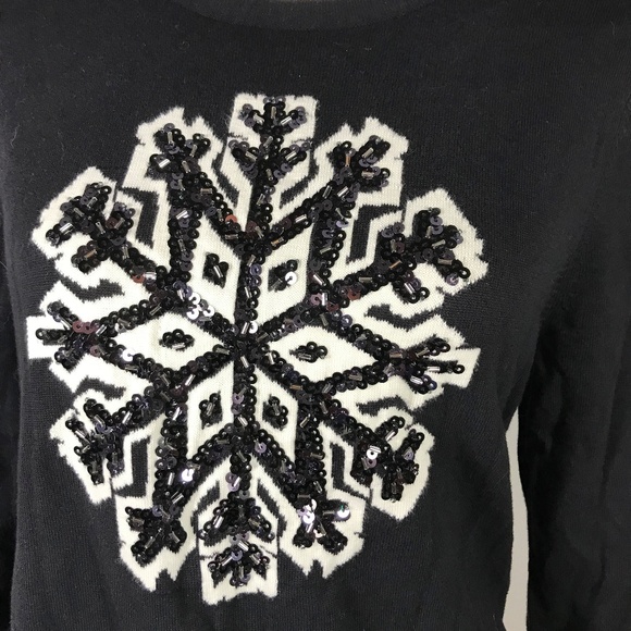 Land's End Black Supima Cotton Snowflake T Shirt - Picture 4 of 6